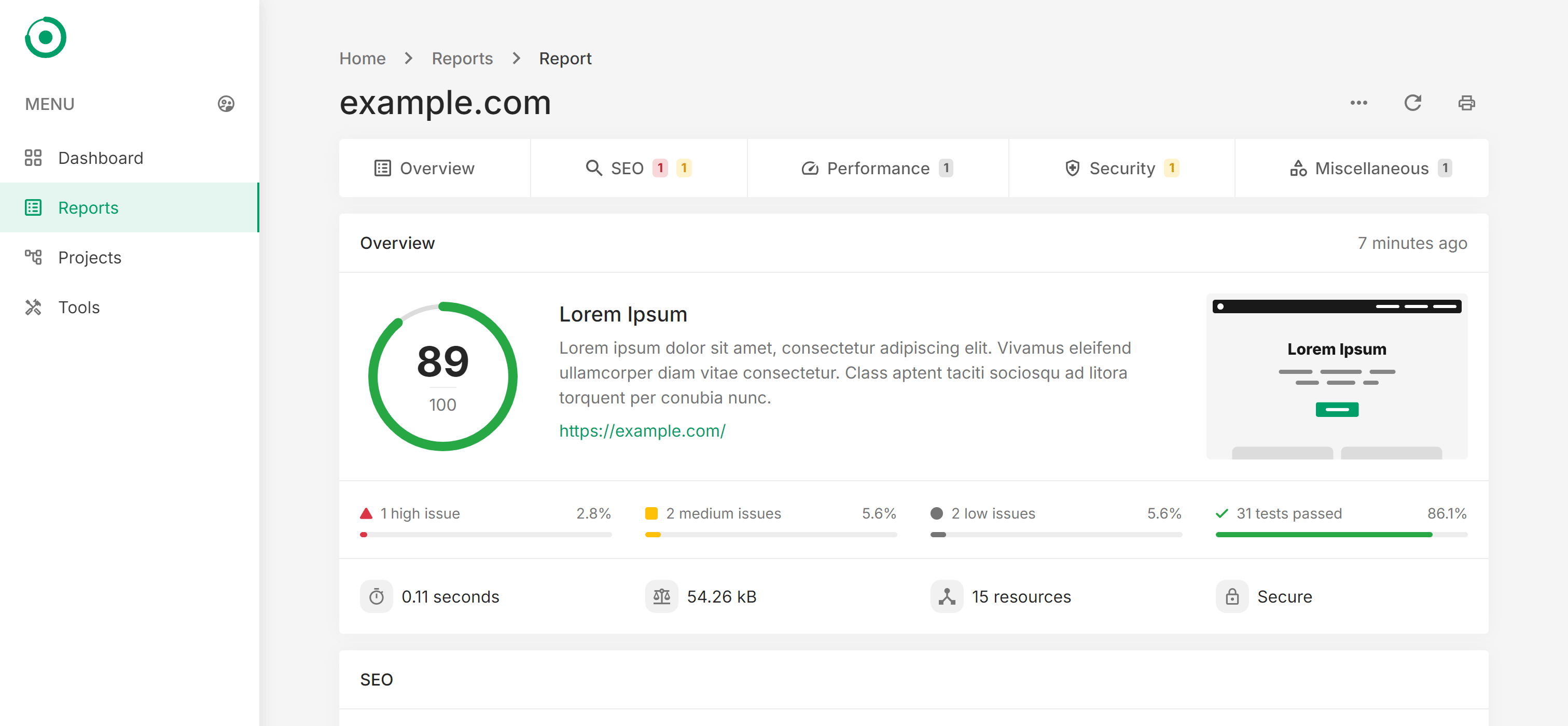 SEO reports and tools